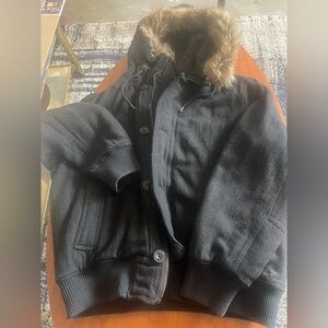 American Eagle Outfitters Black Puffer Coat with Faux Fur Trim